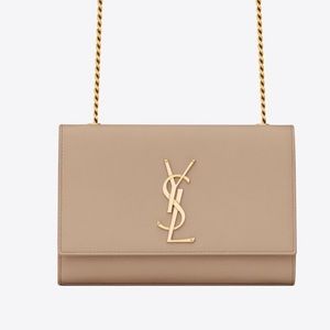 YSL purse KATE MEDIUM CHAIN BAG IN GRAIN DE POUDRE EMBOSSED LEATHER dark beige